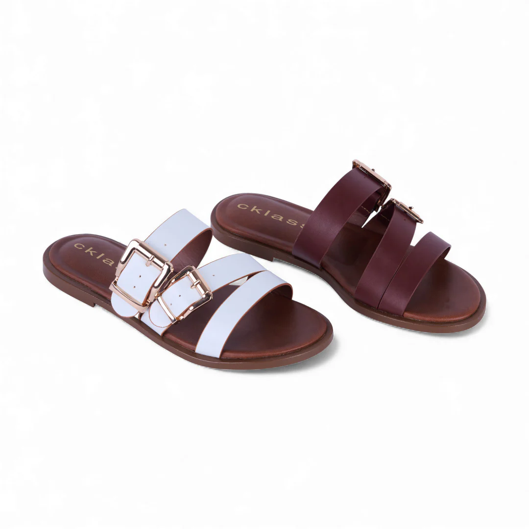 DÚO 562 SANDALIAS DE PISO CAFÉ Y BLANCO CON TIRAS 40648