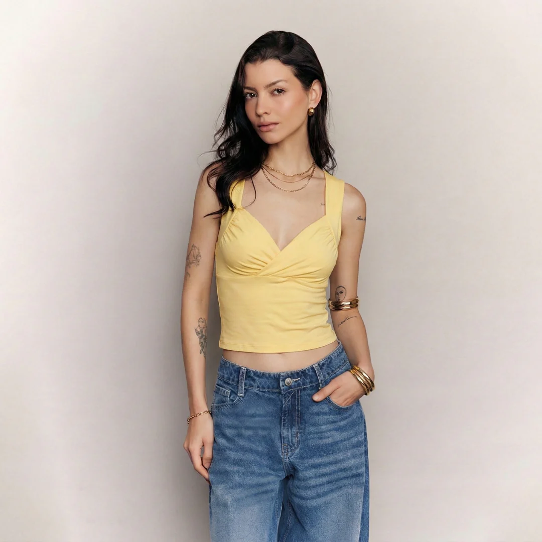 BLUSA ESCOTE CRUZADO SIN MANGAS AMARILLO 90981