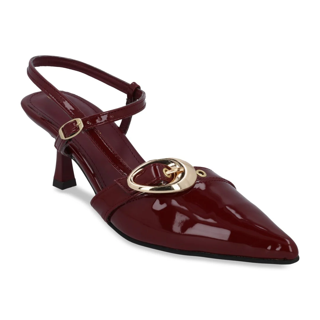 ZAPATILLA DE TACÓN TINTO CON HEBILLAS 22684