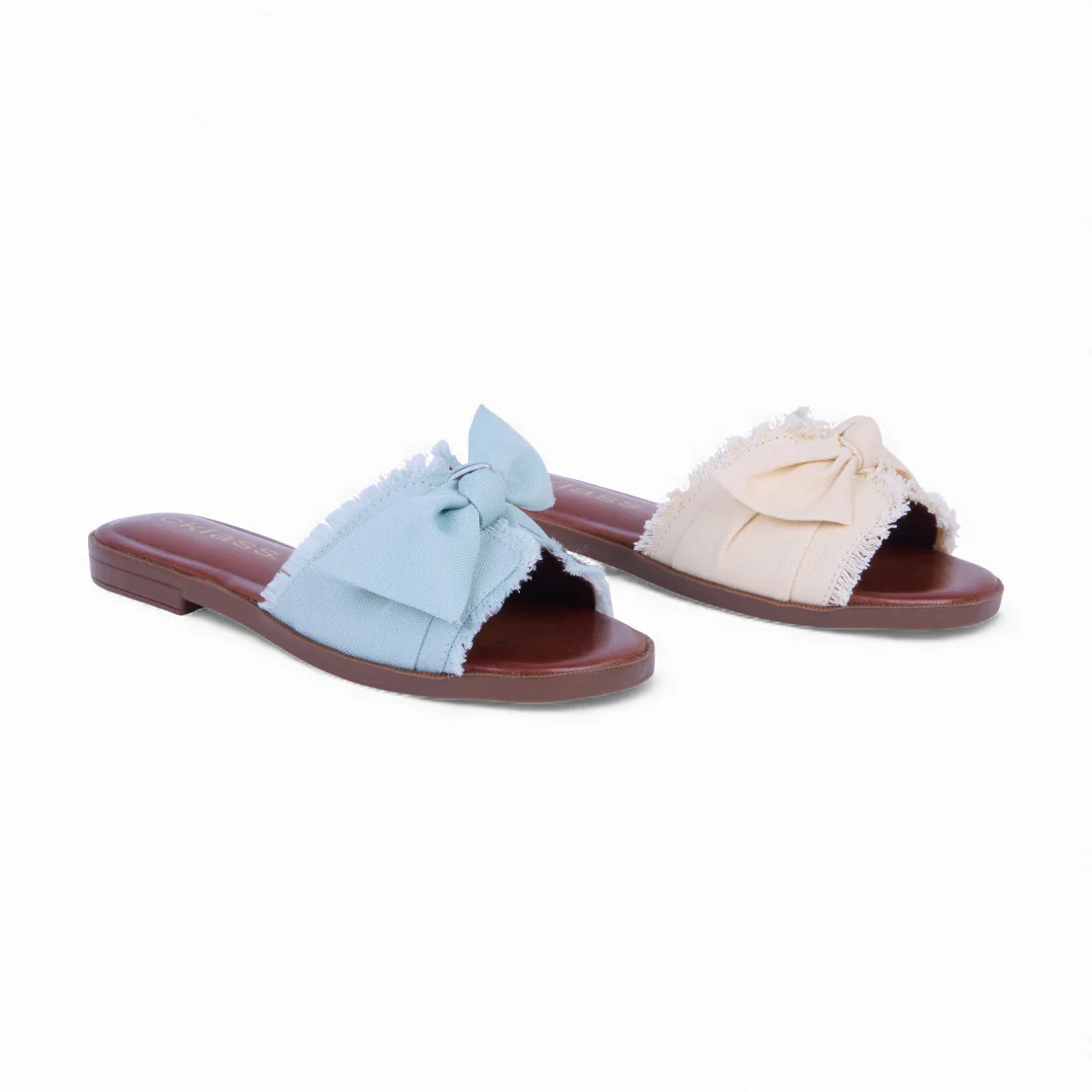 DÚO 457 SANDALIAS DE PISO HUESO Y AZUL CON MOÑO 40639