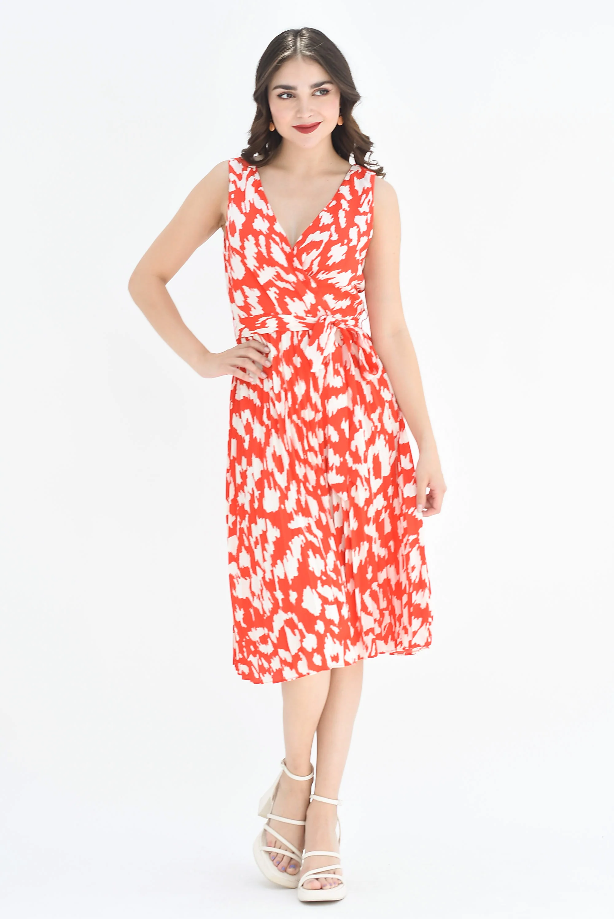 Vestido plisado manchas Rojo