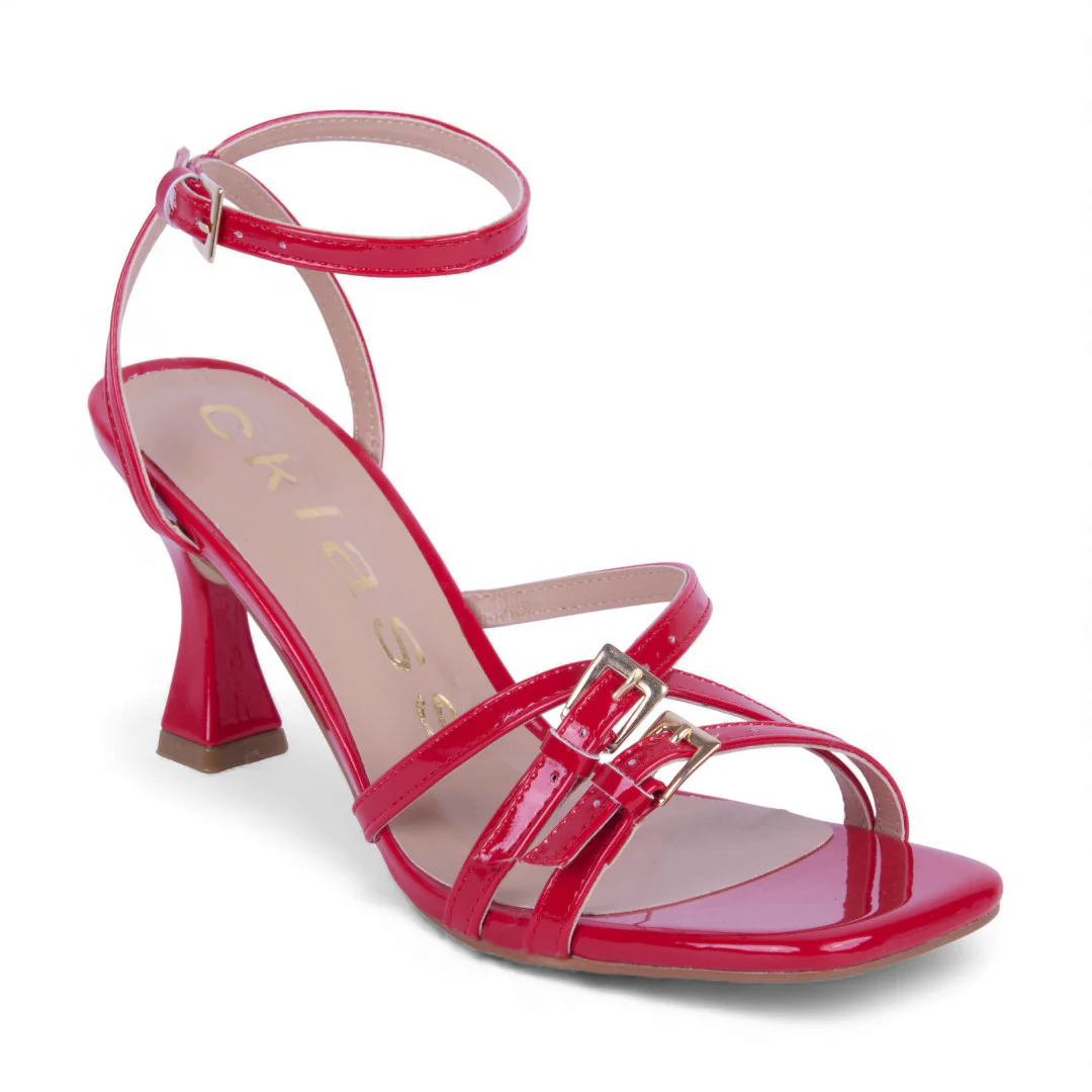 SANDALIA DE TACÓN ROJO CON TIRAS 69929