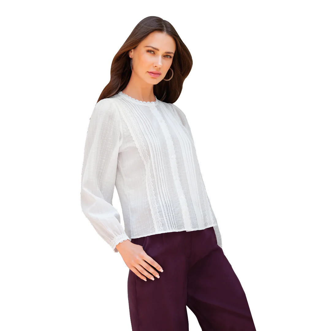 BLUSA BLANCA ALFORZAS MUJER 90930