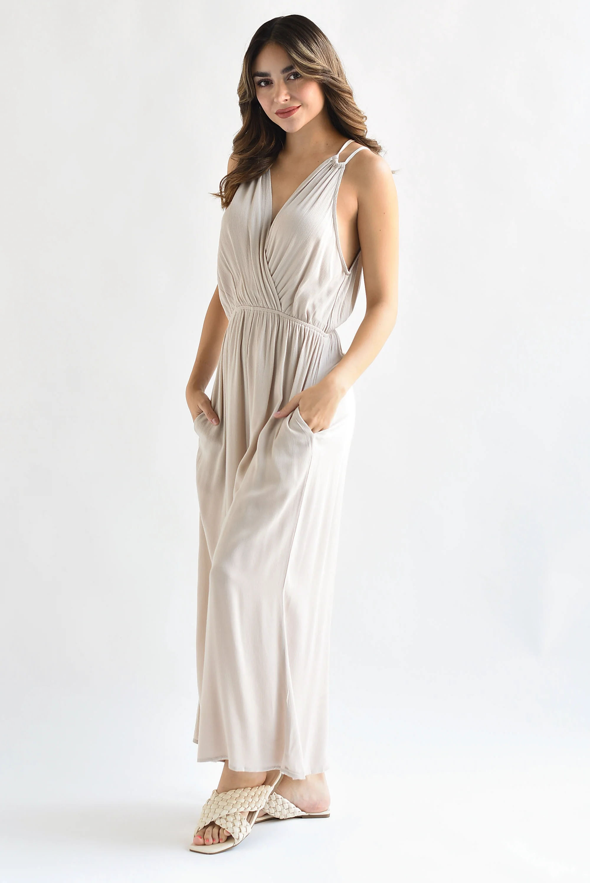 Jumpsuit halter culotte Beige