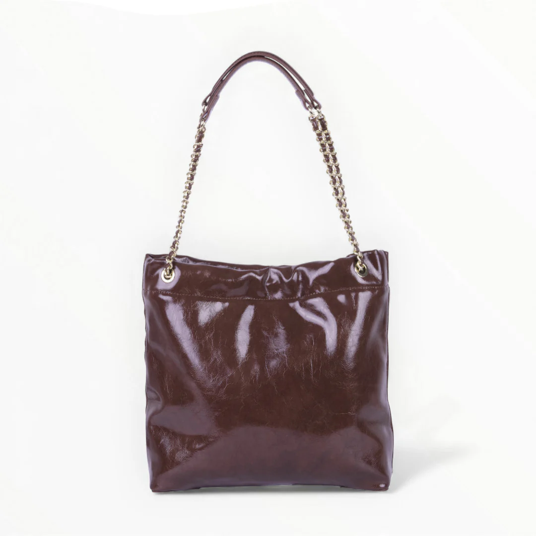 BOLSO CAFÉ CON ASA DE CADENA 83745