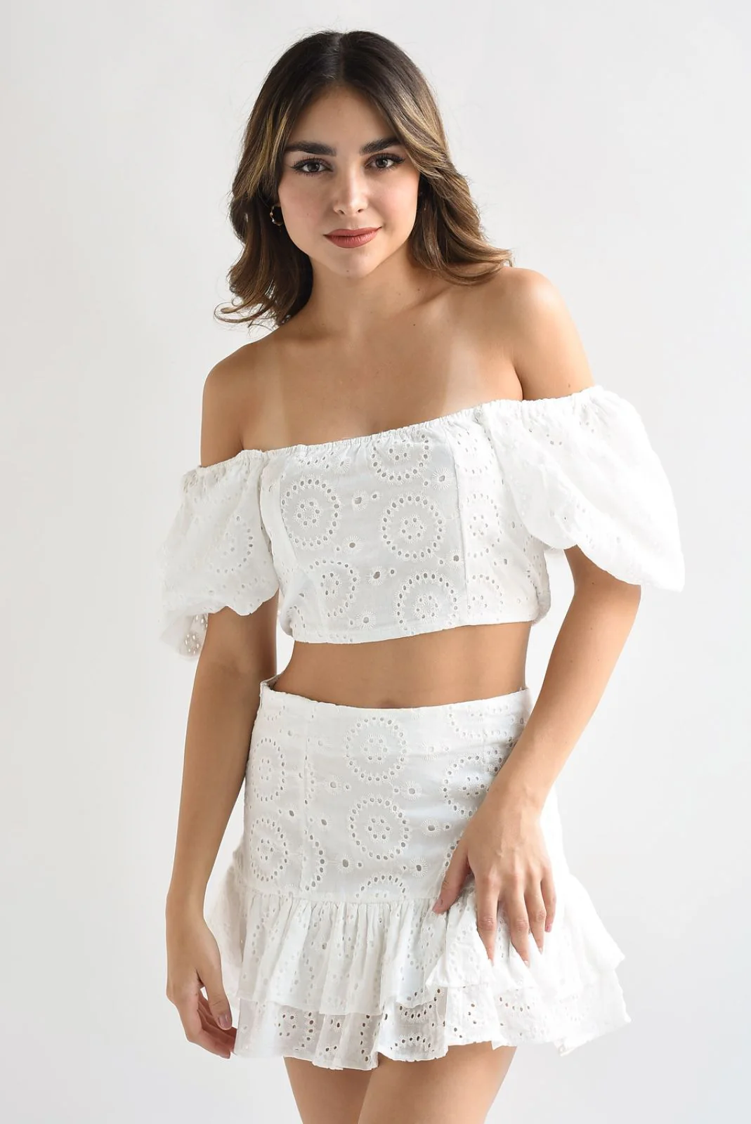 Set Falda y Blusa calada Blanco