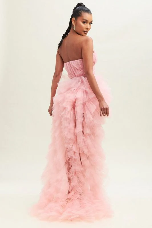 Vestido cauda Tulle Rosa
