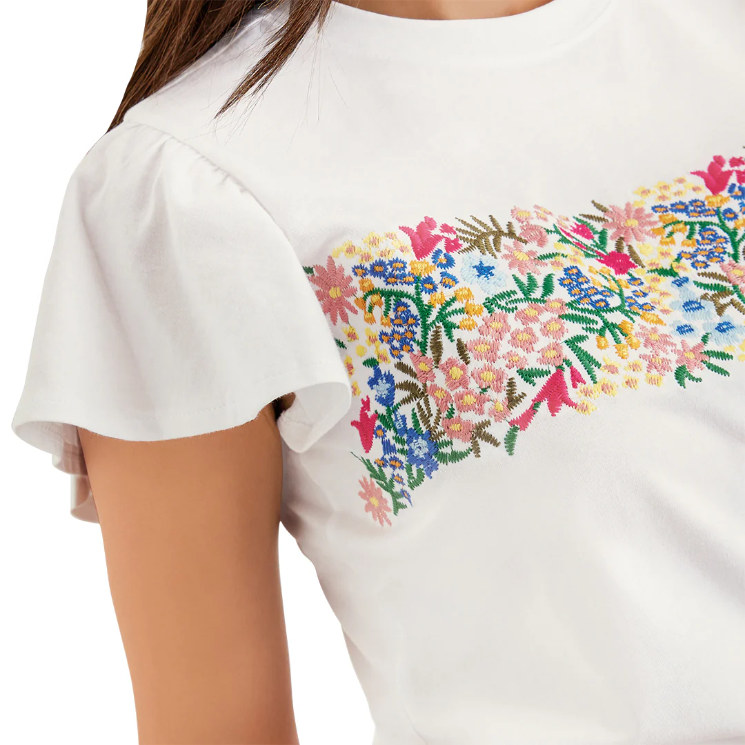 PLAYERA BLANCA BORDADO COLORES 96246