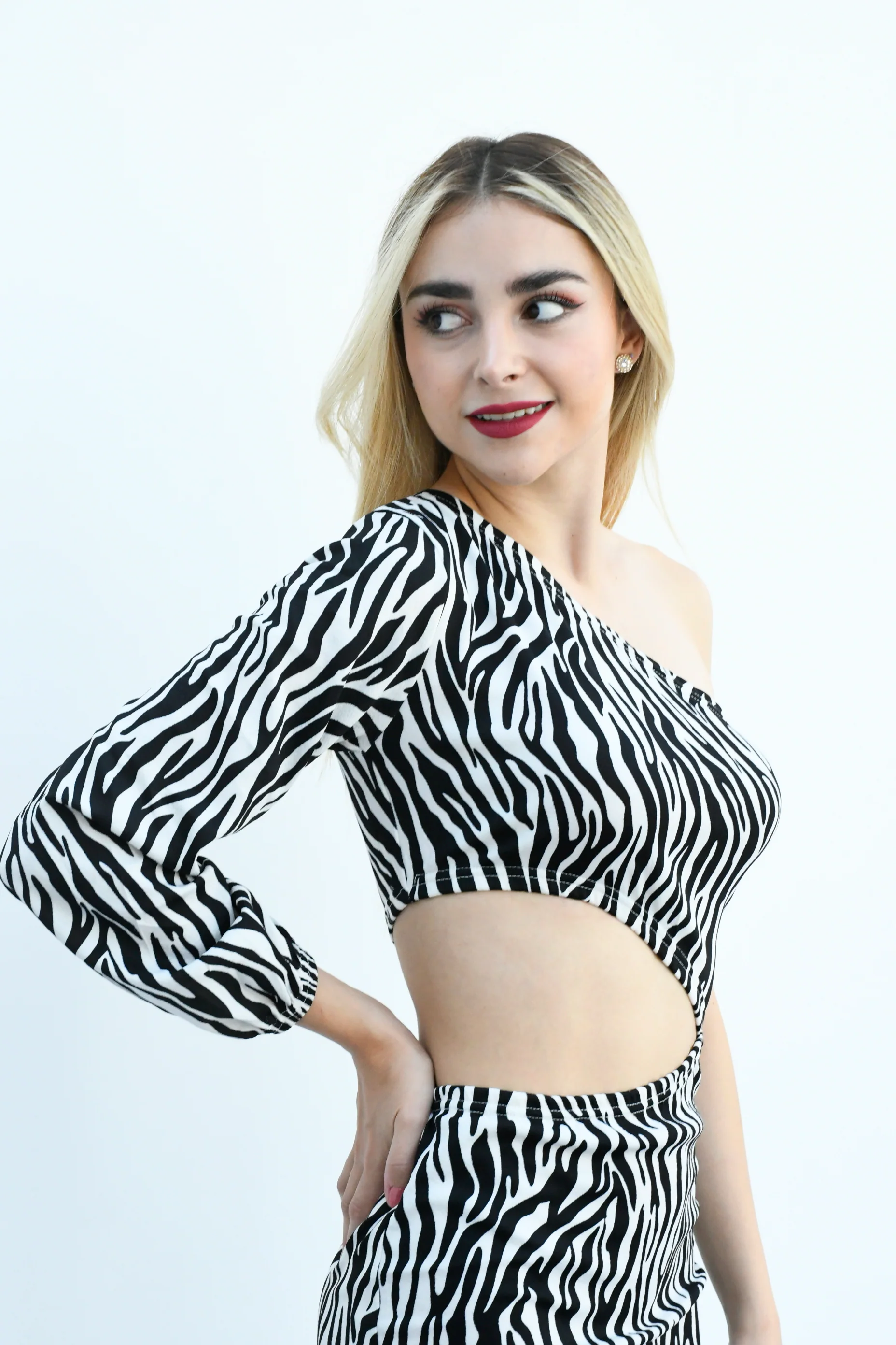 Vestido asimétrico cut-out Zebra Negro