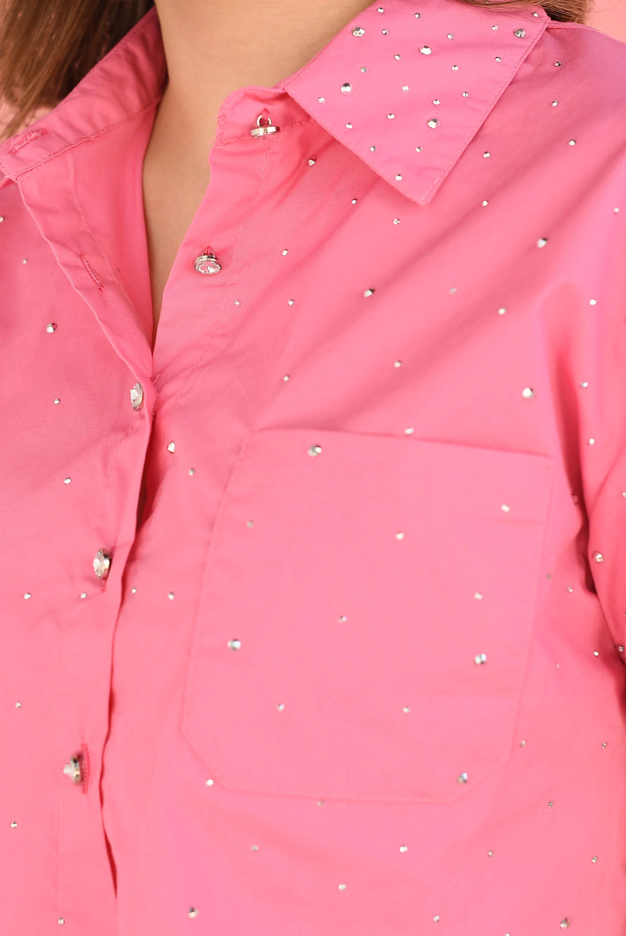 Camisa crop cargo brillos Rosa