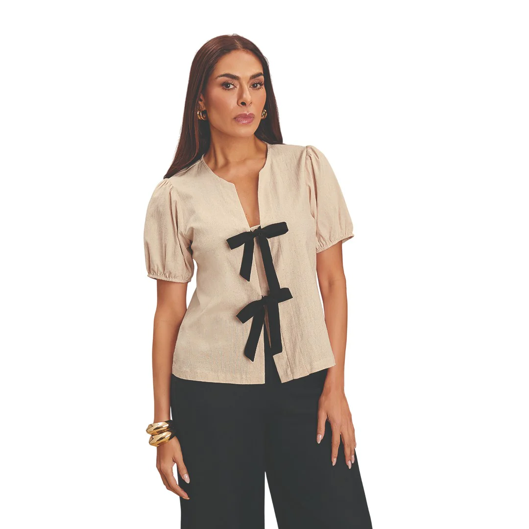 BLUSA BEIGE MOÑOS 31569