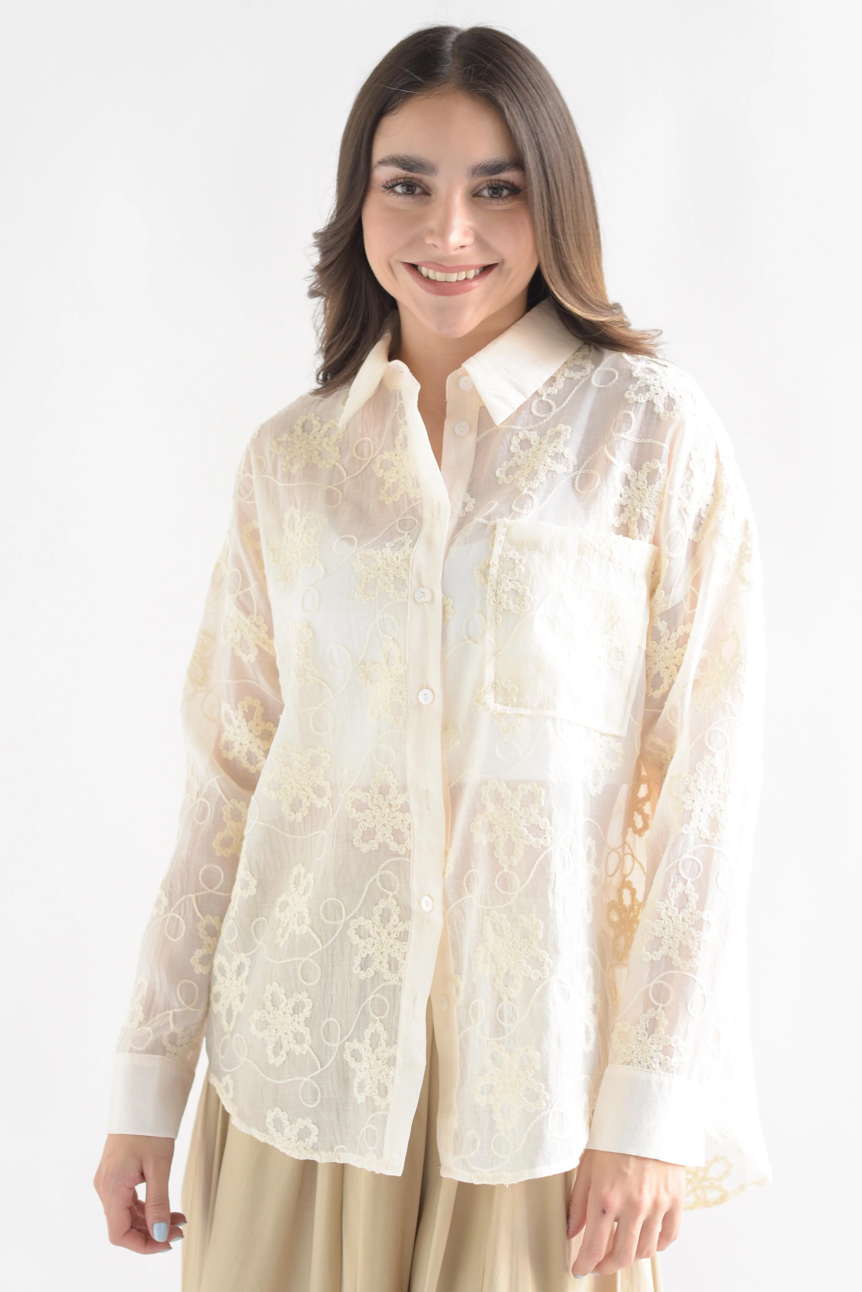 Blusa gasa bordada Ivory