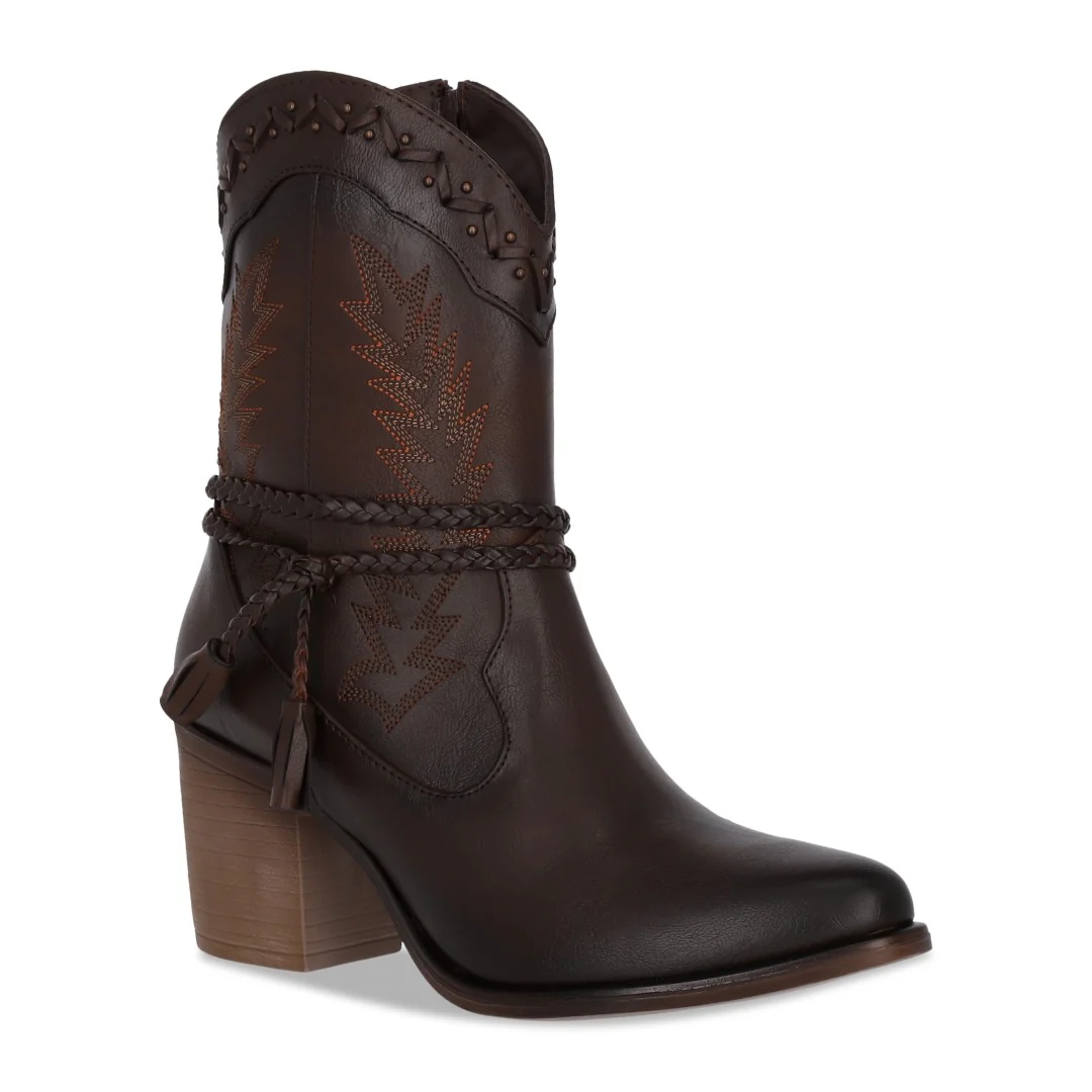 BOTÍN TIPO WESTERN DE TACÓN COLOR CAFÉ 04346