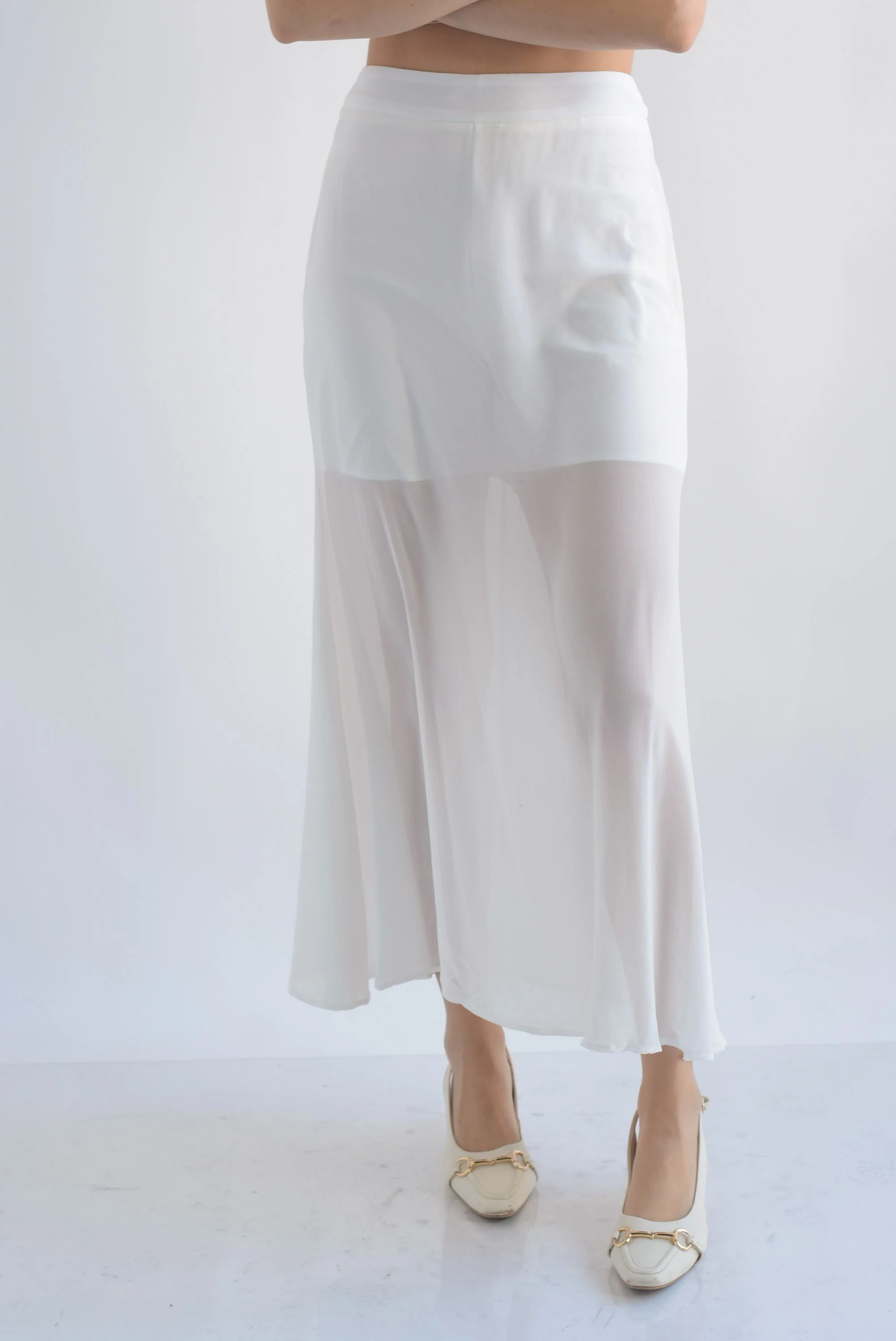 Falda sirena gasa con short Blanco