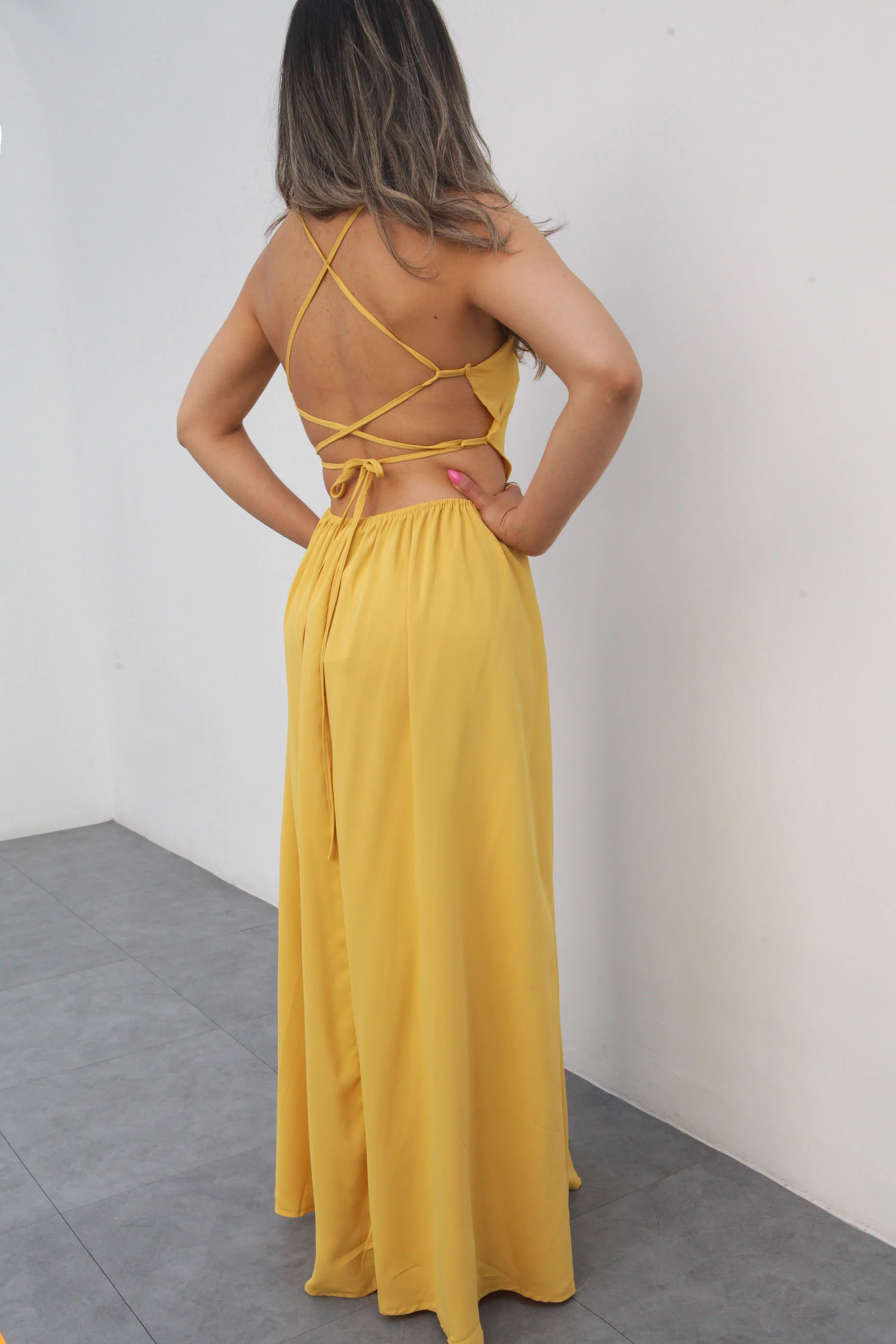 Vestido largo tirantes Amarillo Mango