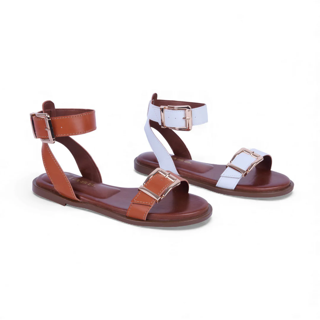 DÚO 524 SANDALIAS DE PISO CAFÉ Y BLANCO PULSERA 40642