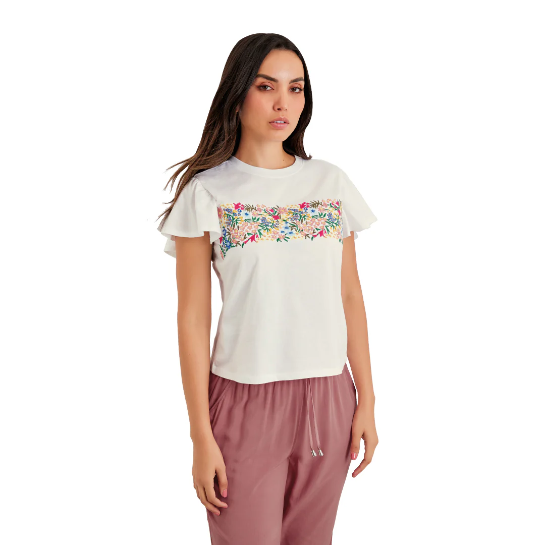 PLAYERA BLANCA BORDADO COLORES 96246
