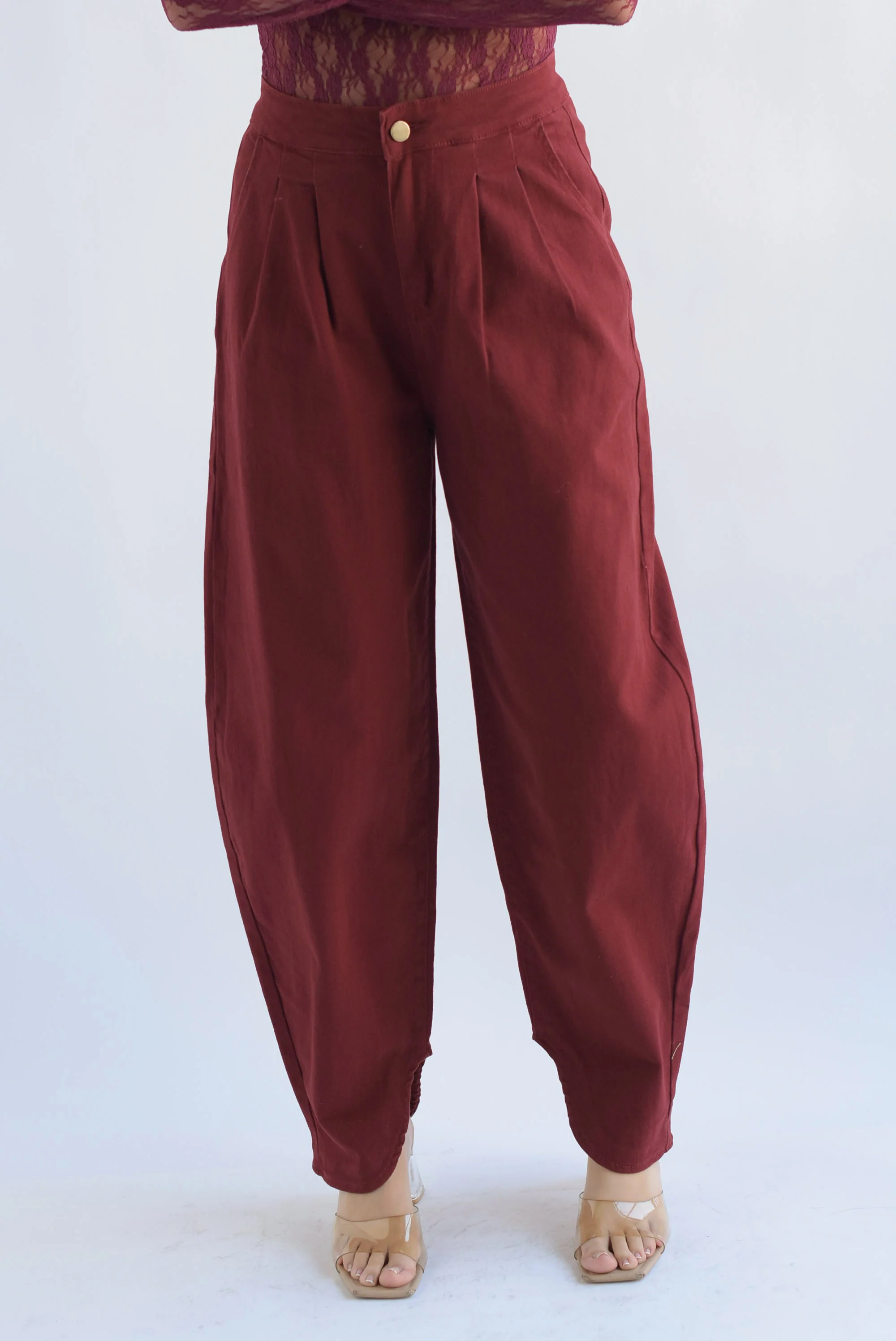 Pantalón globo pinzas Denim Vino