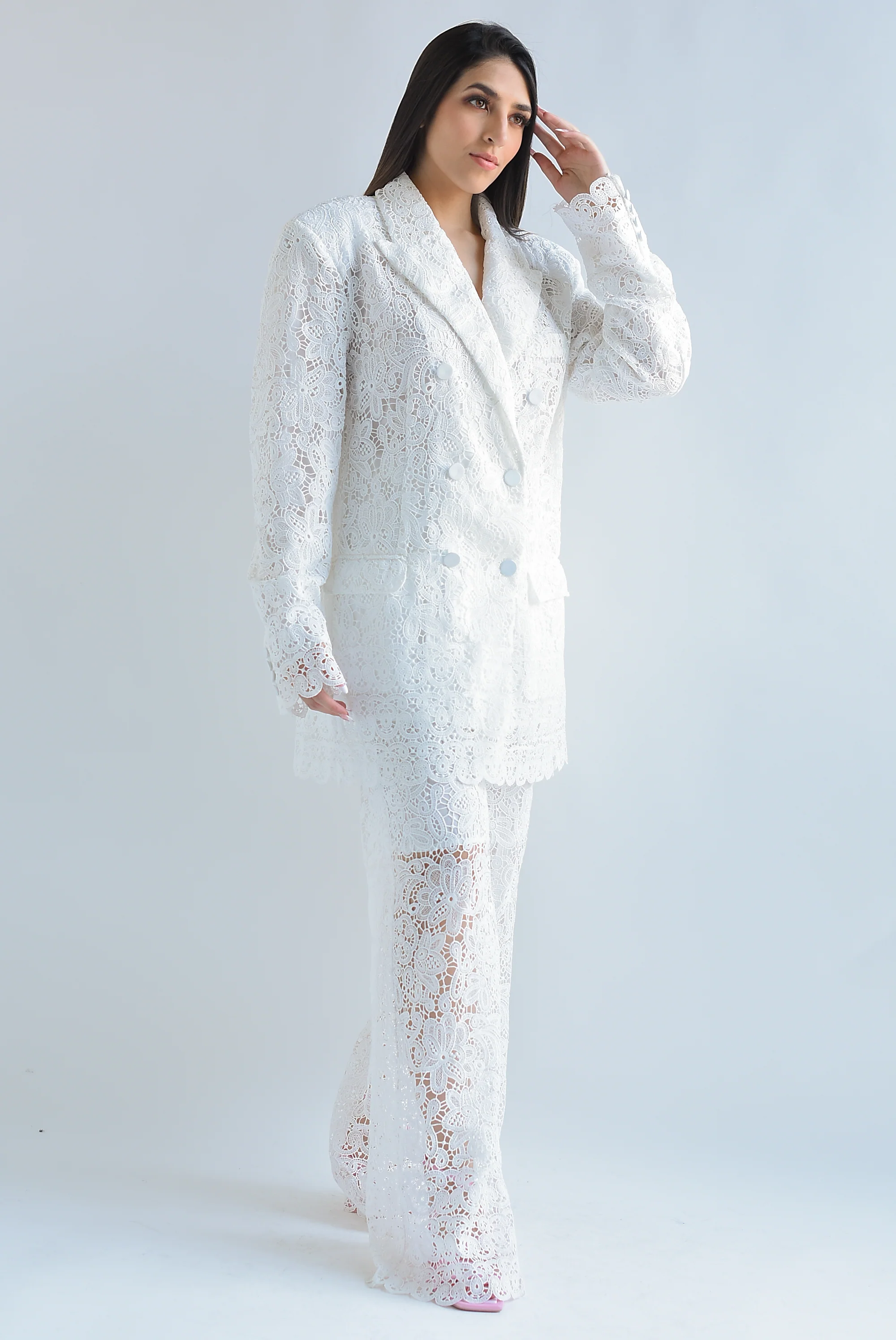 Set Pantalón y Blazer guipur Blanco