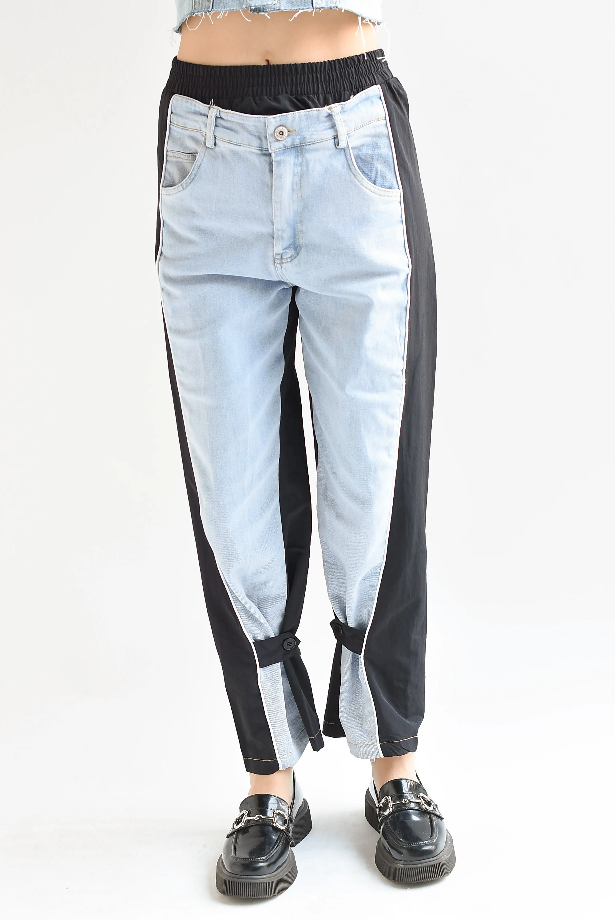 Pantalón parachute Negro con Denim