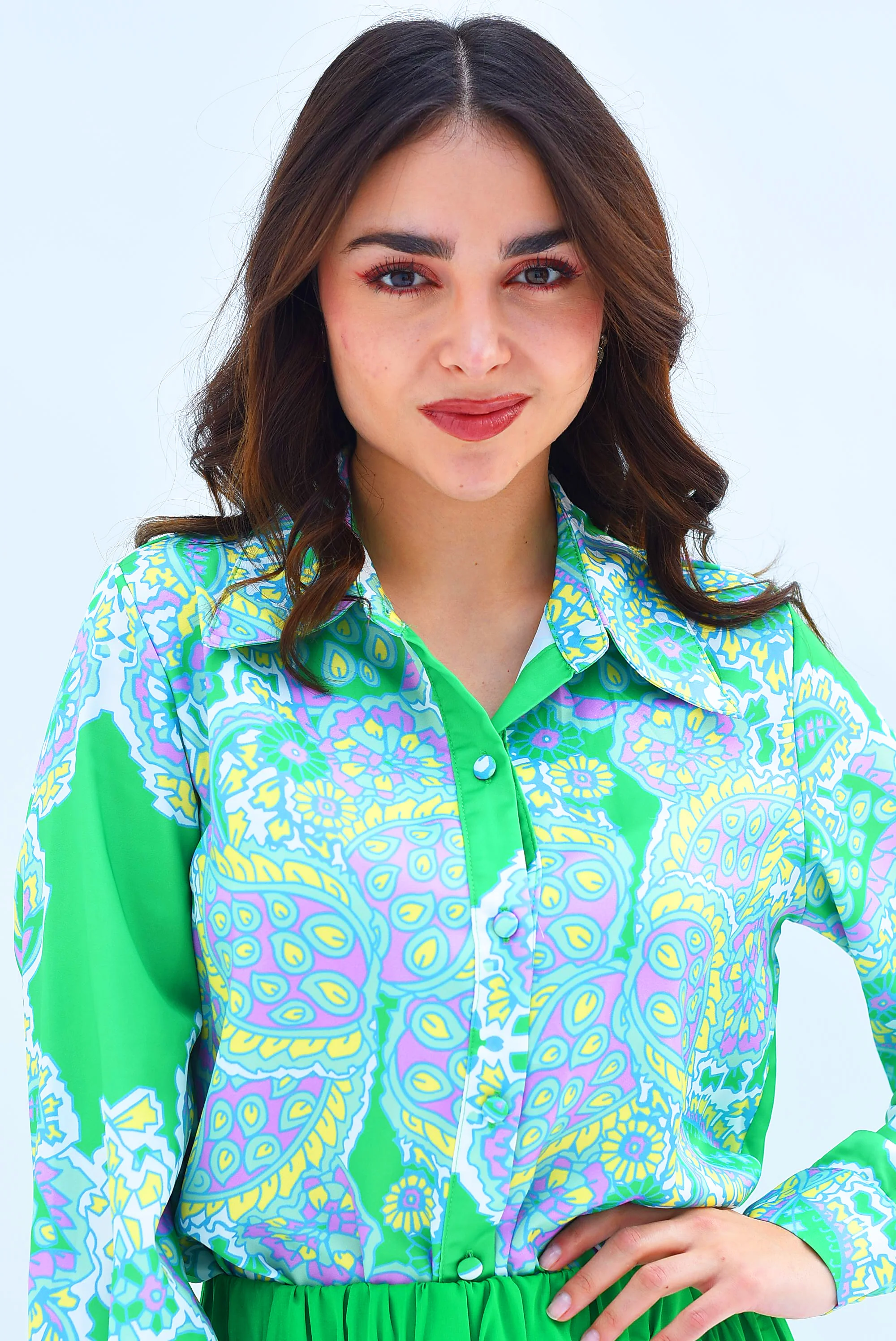 Camisa larga garigol satín Verde