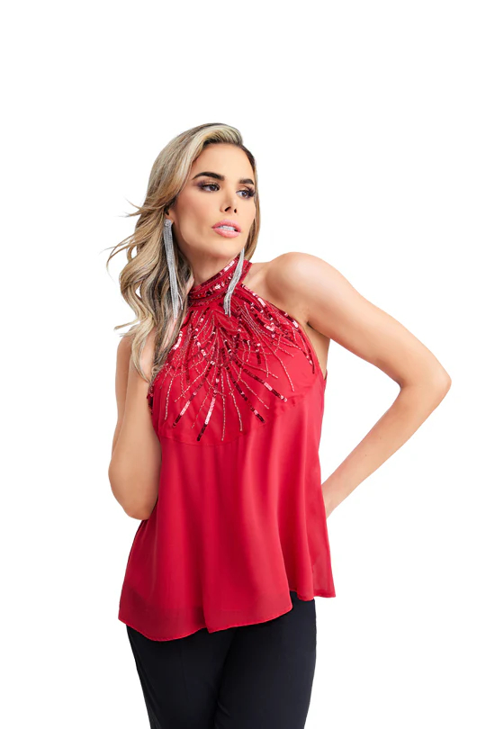 Blusa halter roja lentejuela 96559