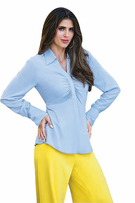 Blusa cuello camisero color azul 96103