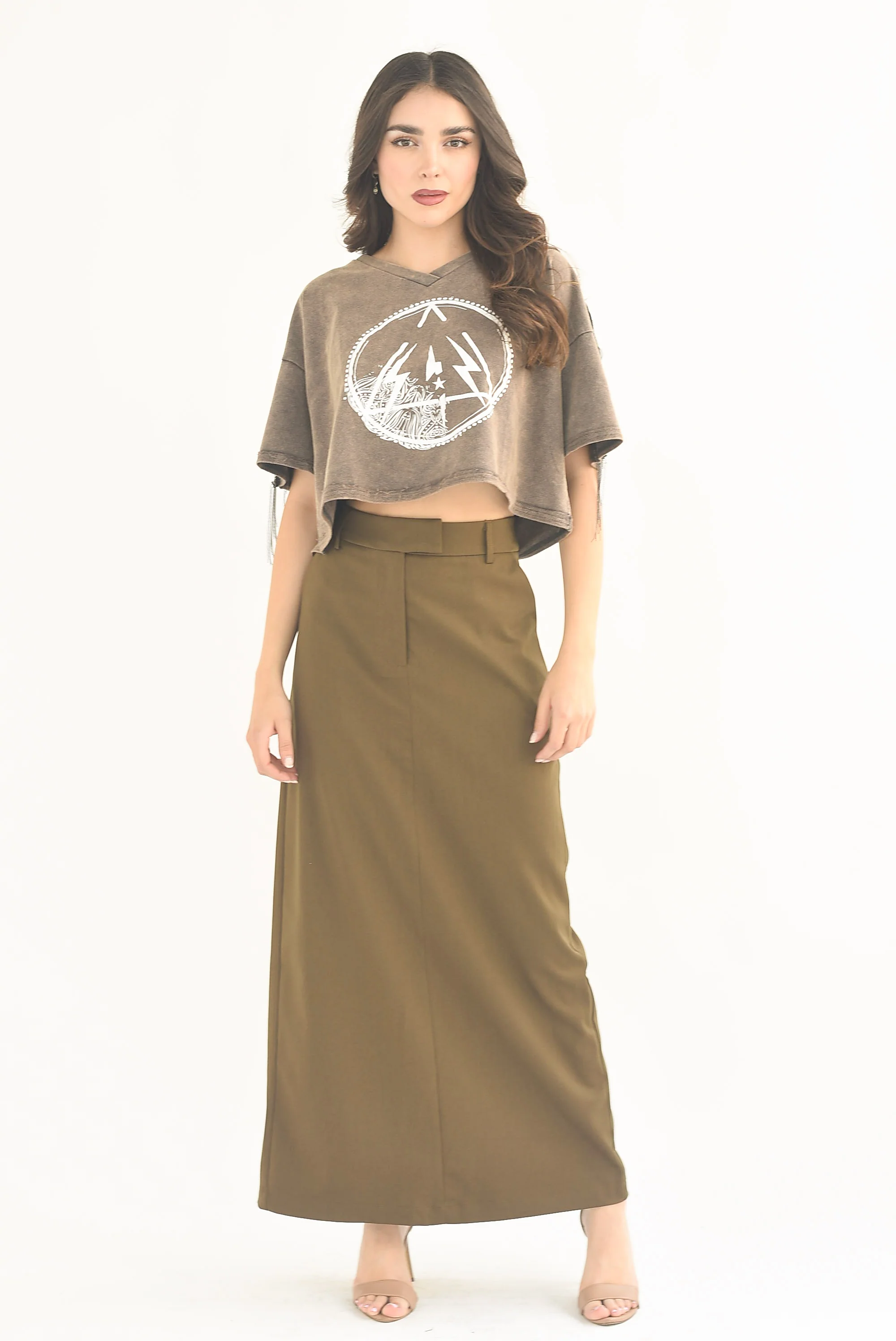 Falda larga sastrería Verde Olivo