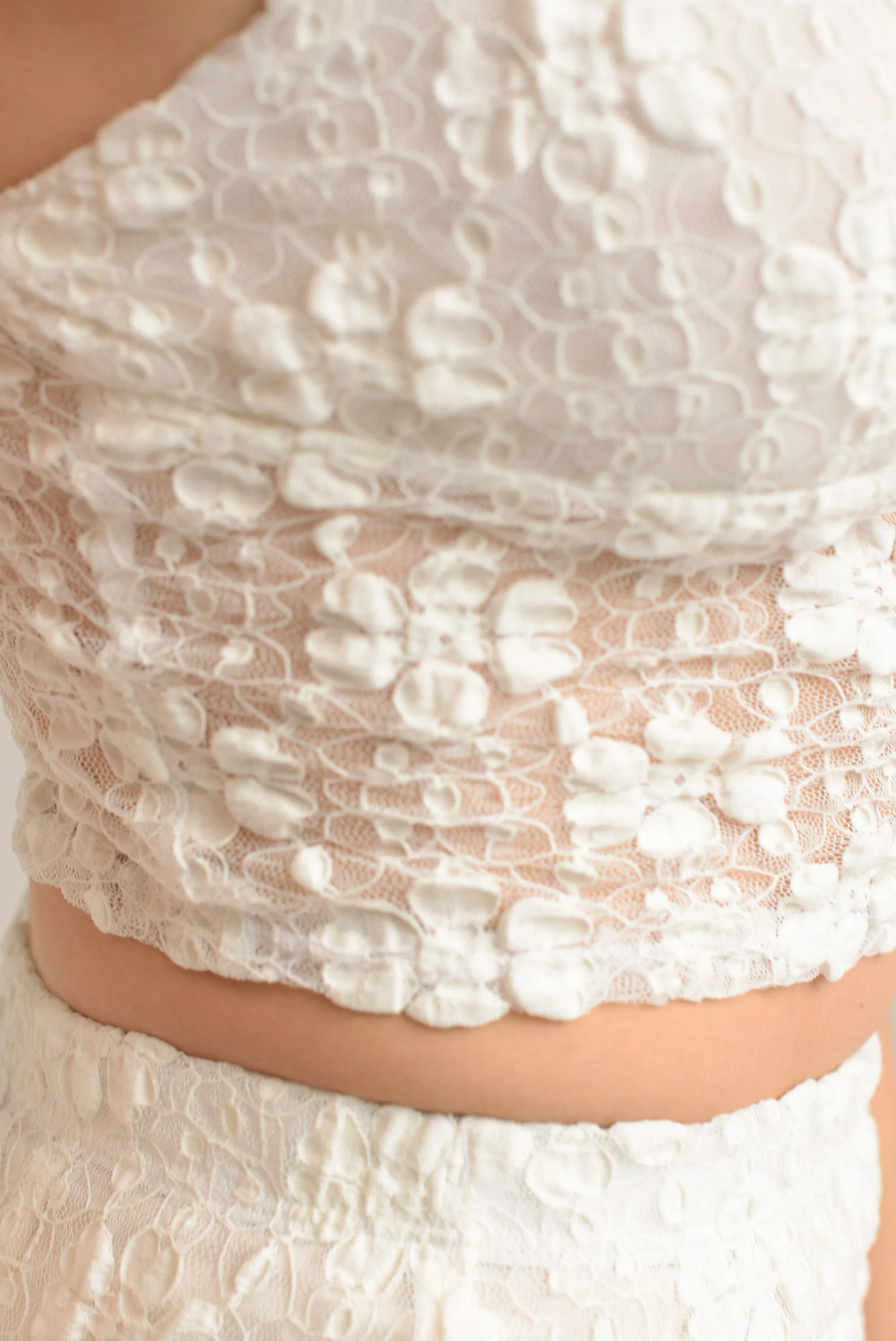 Set Falda y Top lencero encaje stretch Blanco