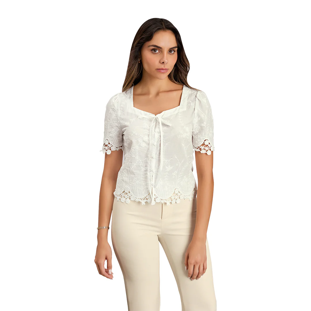 BLUSA BLANCA CROCHET EN MANGAS 92642