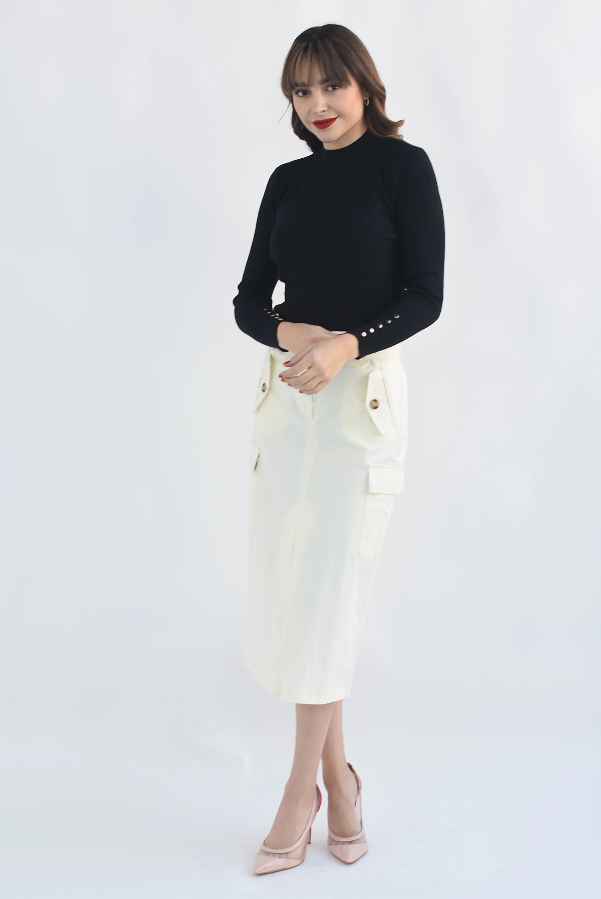 Falda midi cargo cinturón Ivory