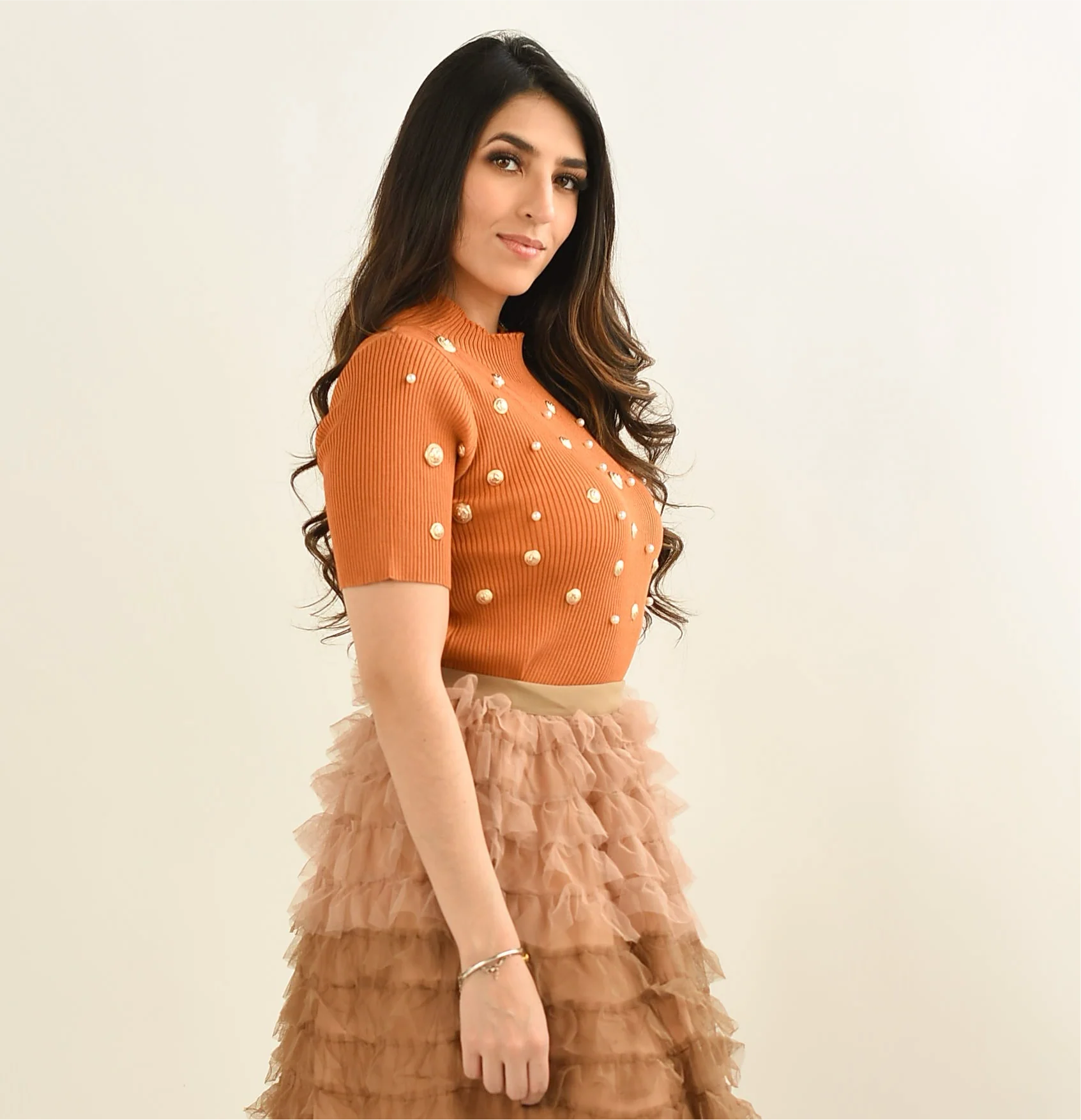 Blusa punto botones dorados Naranja