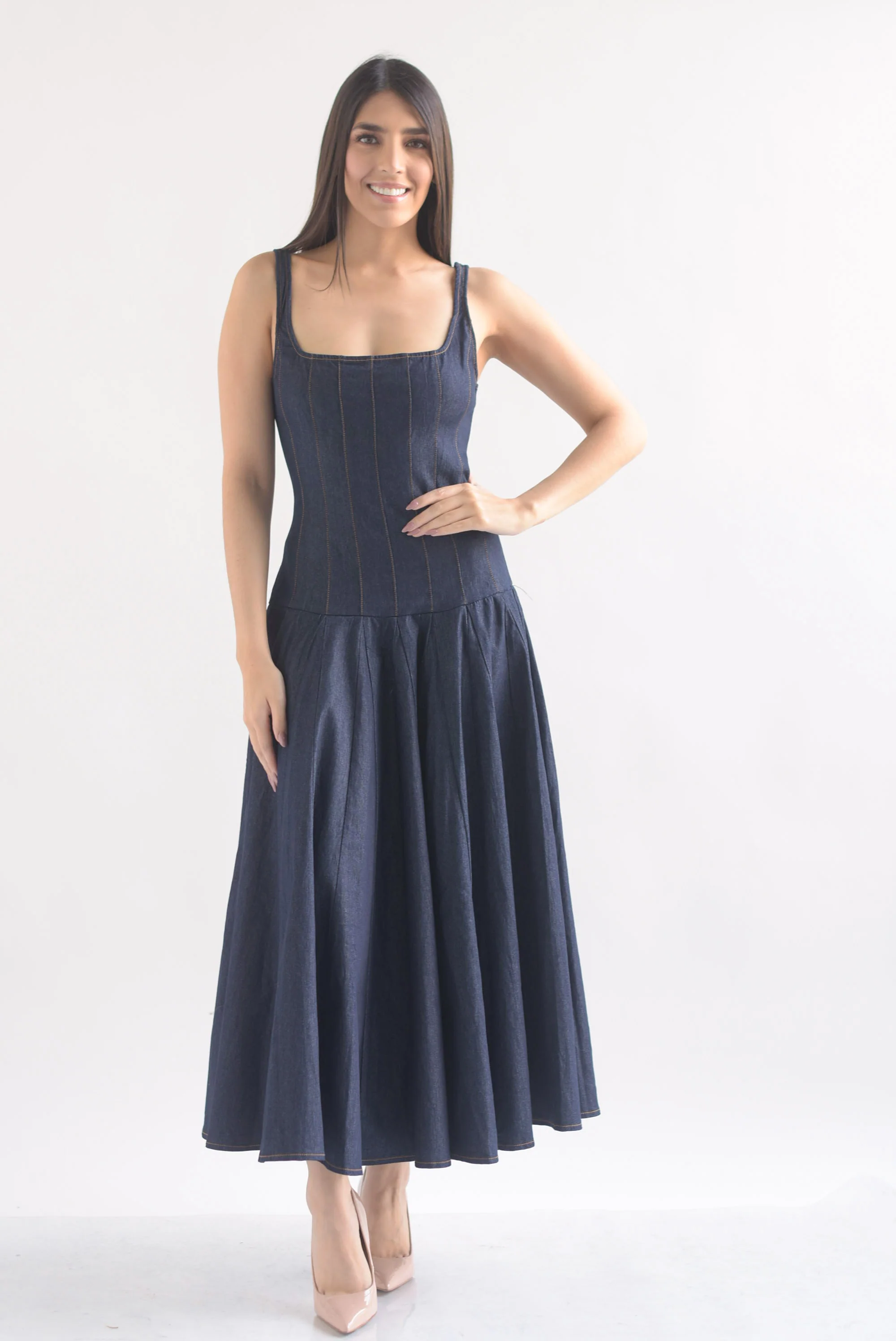 Vestido torso costuras Denim dark