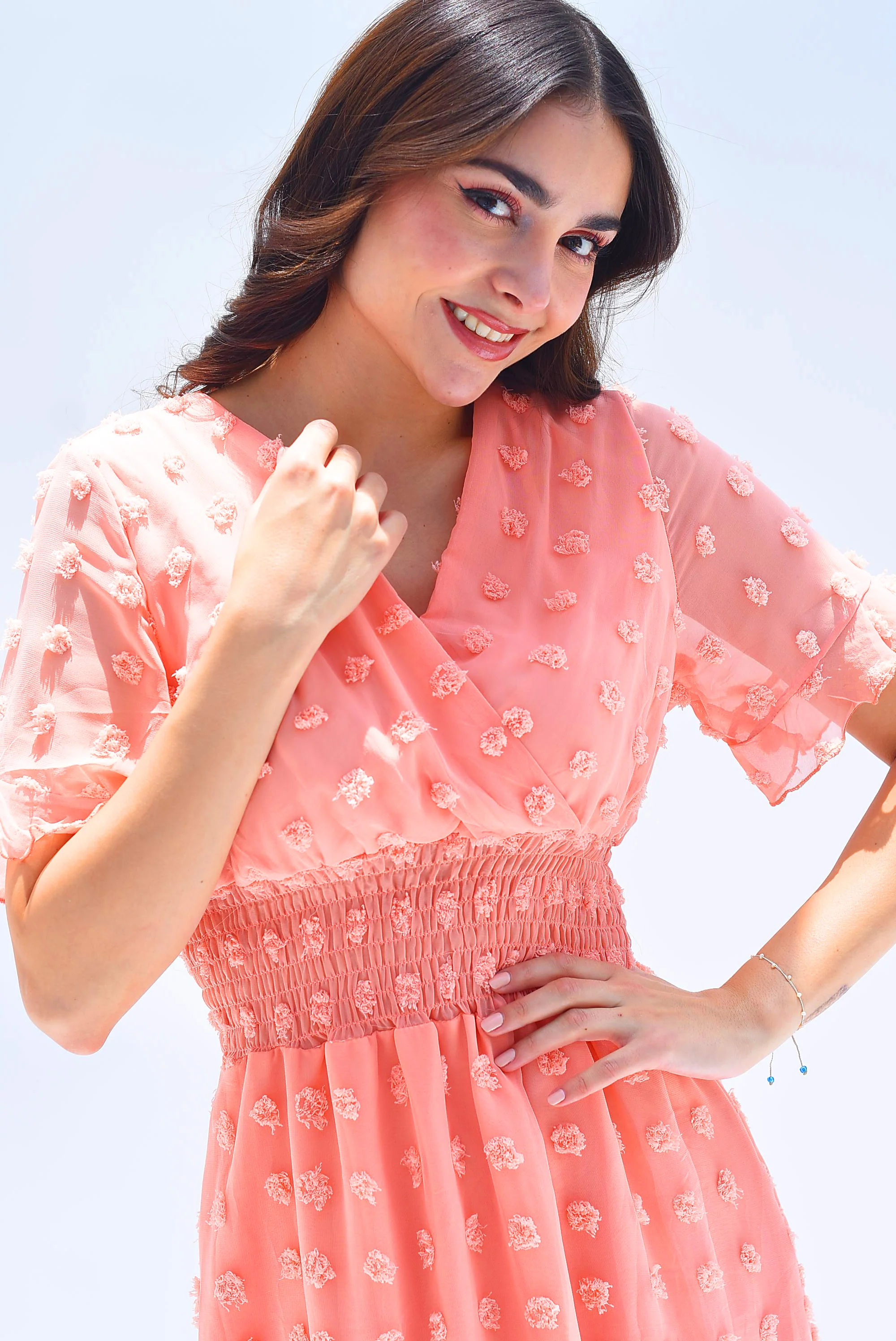 Vestido corto pompones Peach