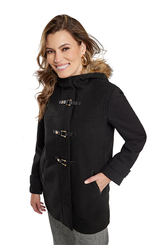 ABRIGO NEGRO CON PELO EN EL GORRO 90942