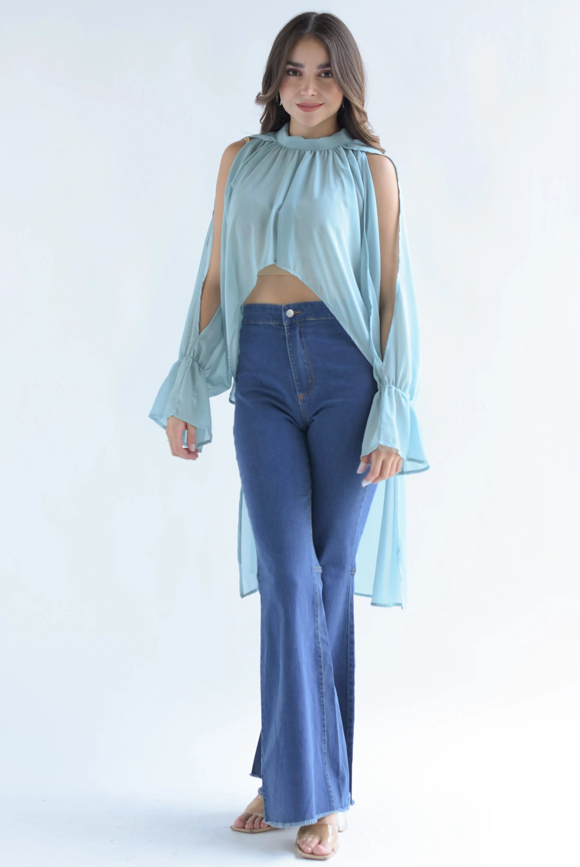 Blusa cauda trasera asimétrica Aqua