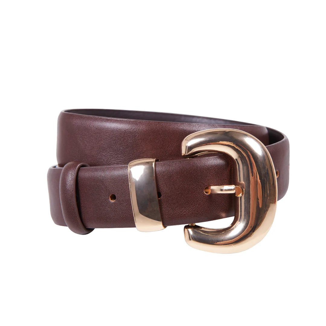 CINTURÓN CAFÉ HEBILLA DORADA 91016