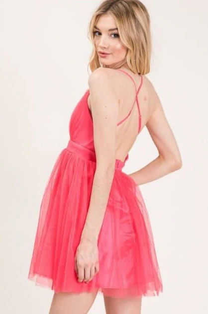 Vestido de fiesta corto en Tulle Rosa Fiusha