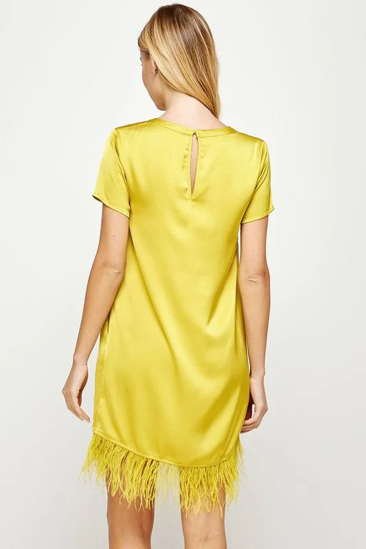 Vestido manga corta con plumas Lime