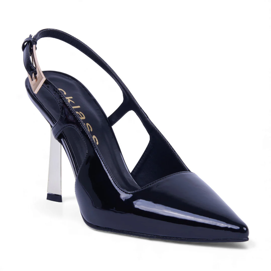 ZAPATILLA TACÓN IVORY Y NEGRO DETALLE DORADO 04746