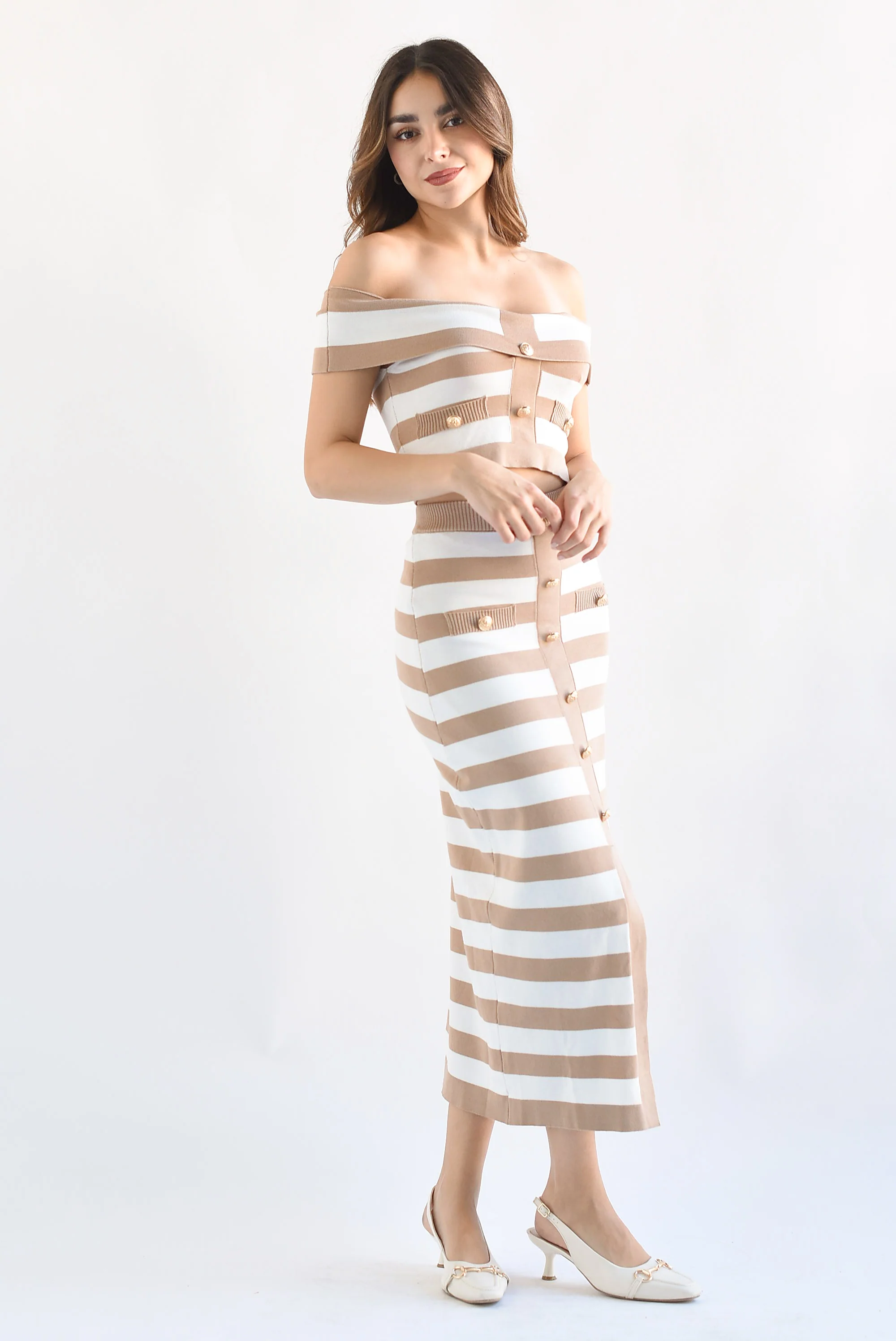 Set Falda y Top off- Shoulder líneas Moka