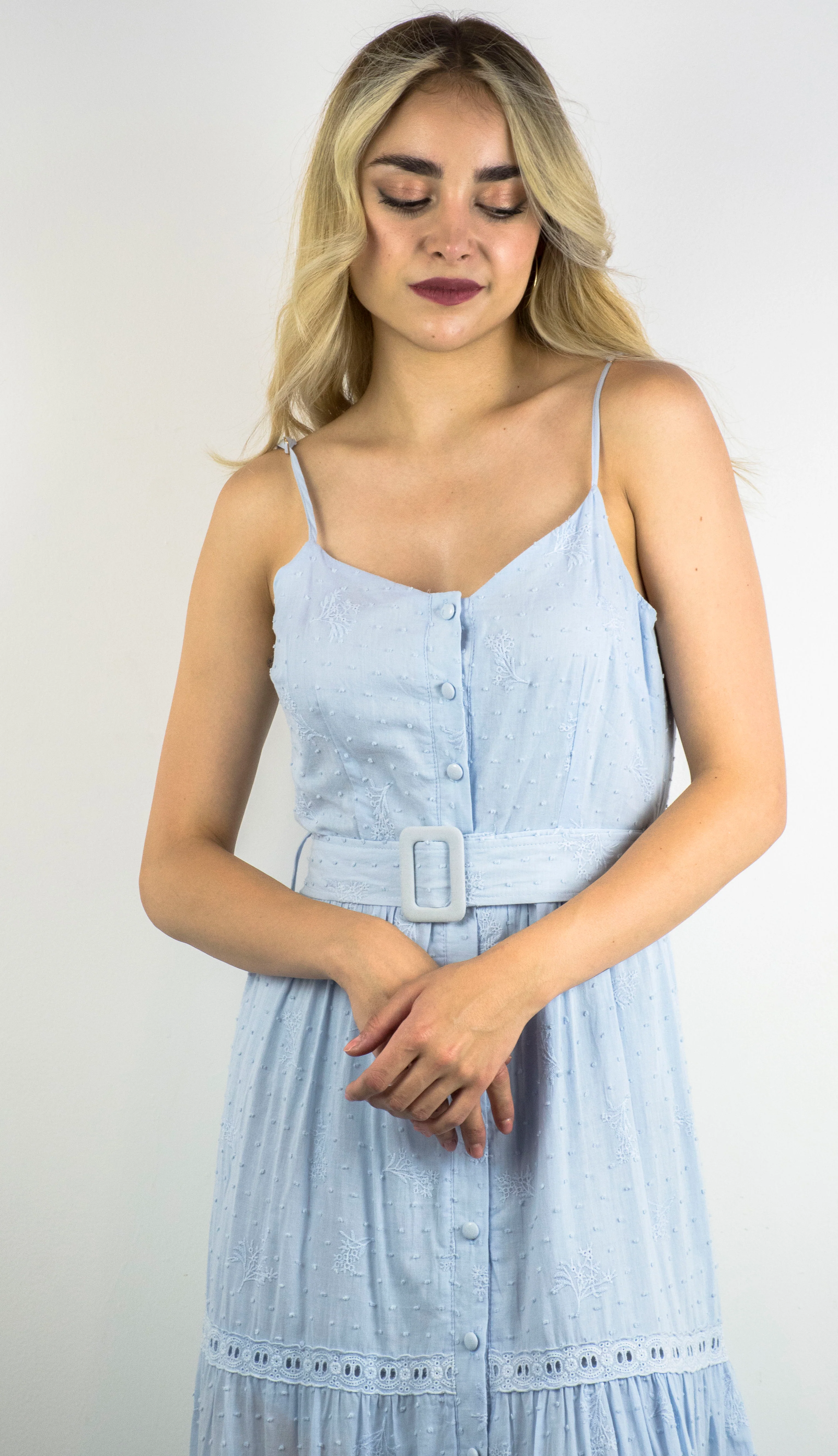 Vestido largo con tira bordada Azul