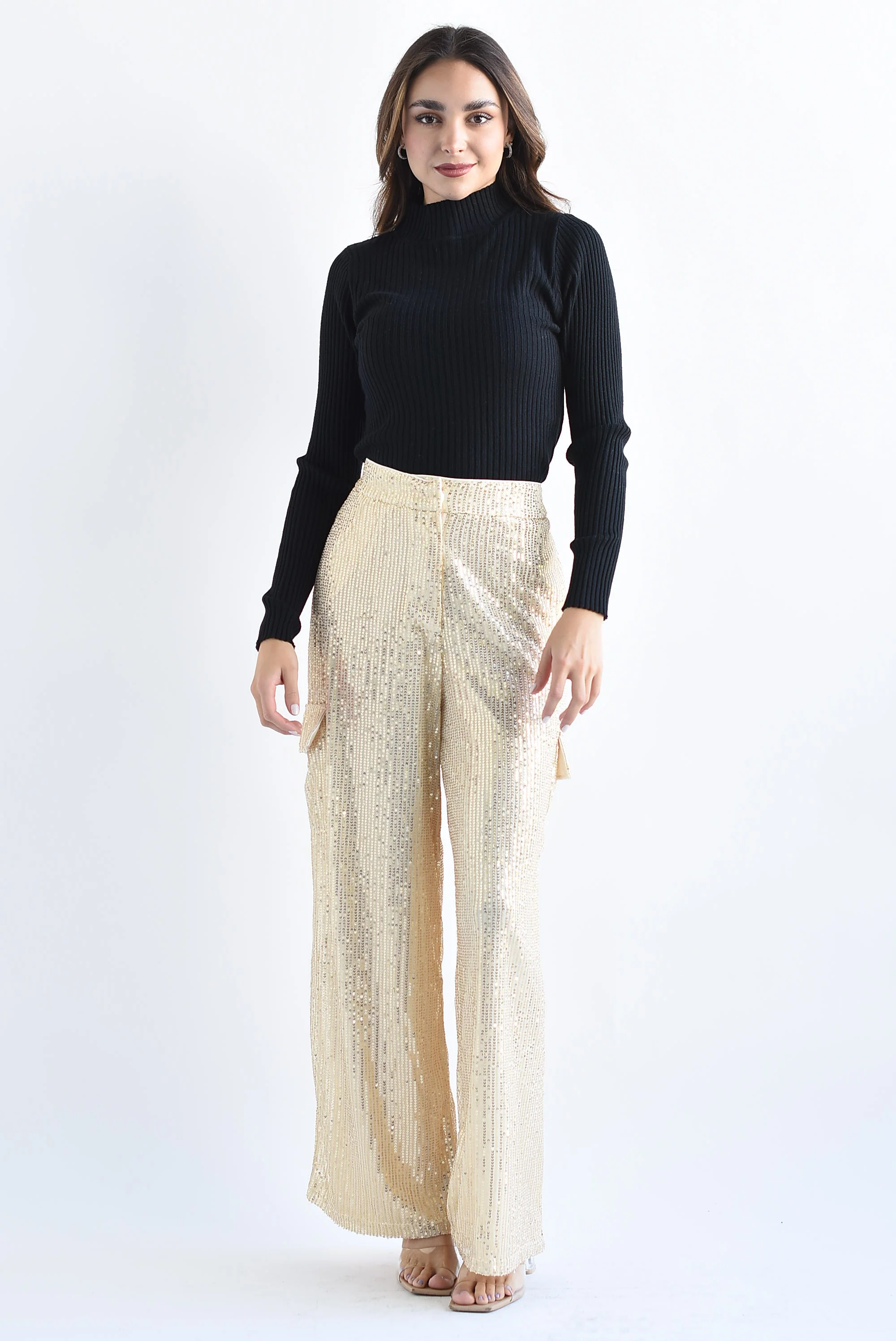 Pantalón cargo lentejuela Dorado