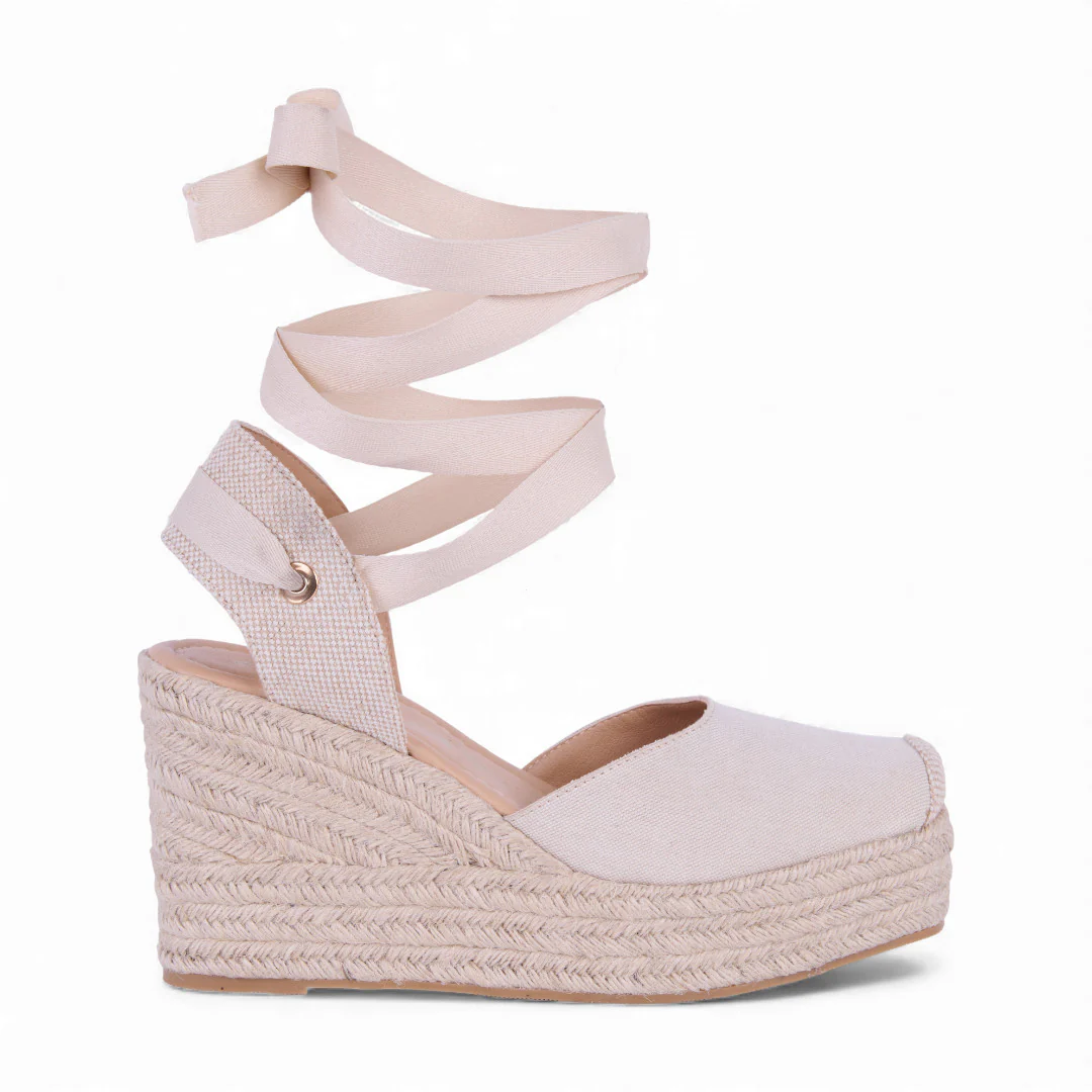 ALPARGATA DE PLATAFORMA HUESO CON CINTAS 32241