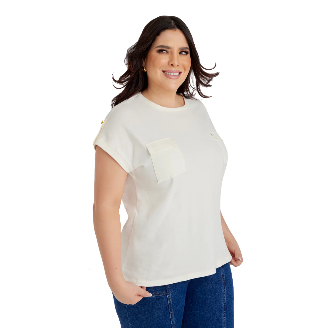 BLUSA BEIGE BOLSILLOS MUJER 13106