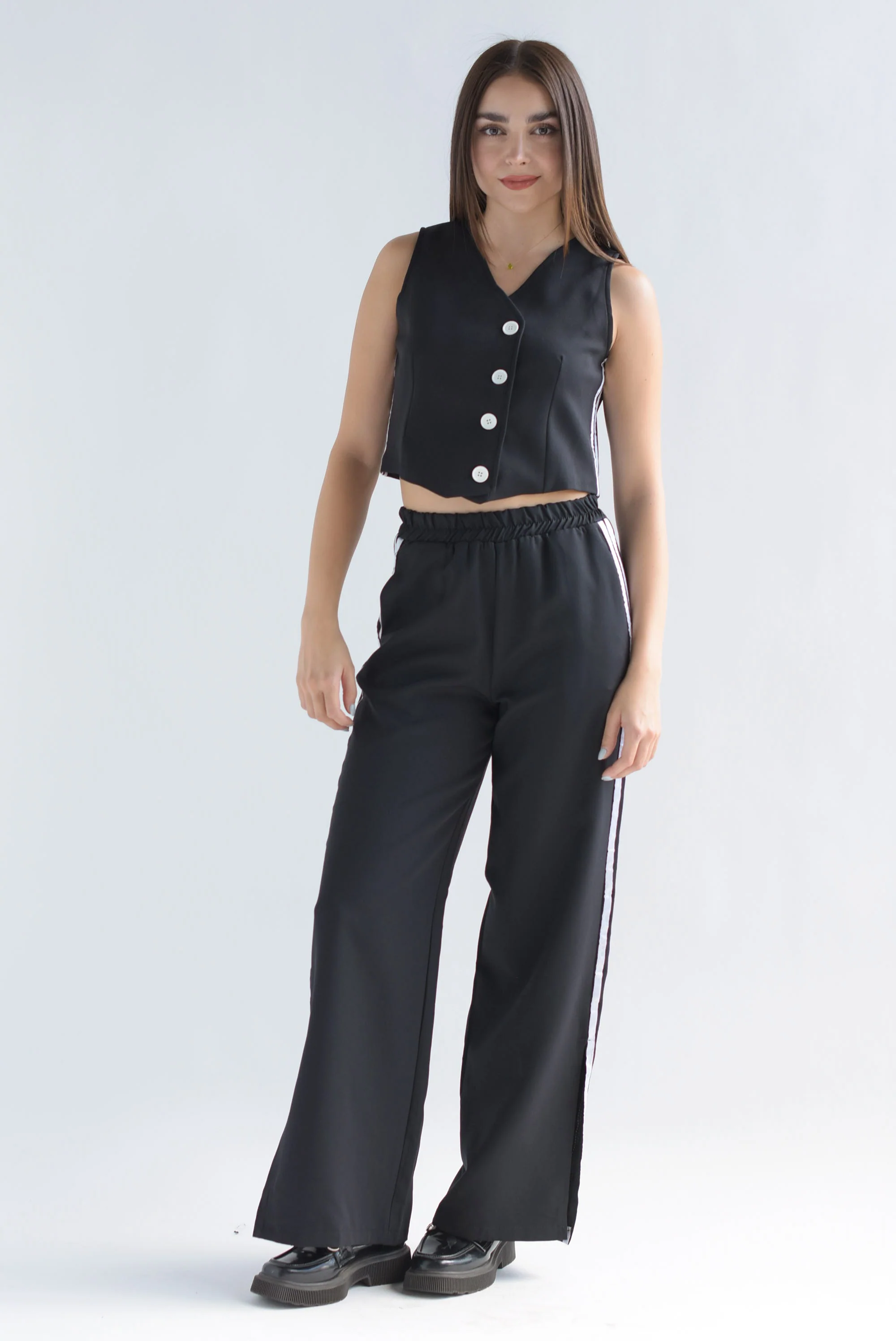 Set Pantalón y Chaleco 2 líneas track Negro