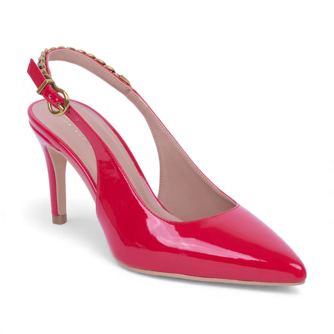 ZAPATILLA DE TACÓN CAFÉ Y ROJO CON CADENA 04744