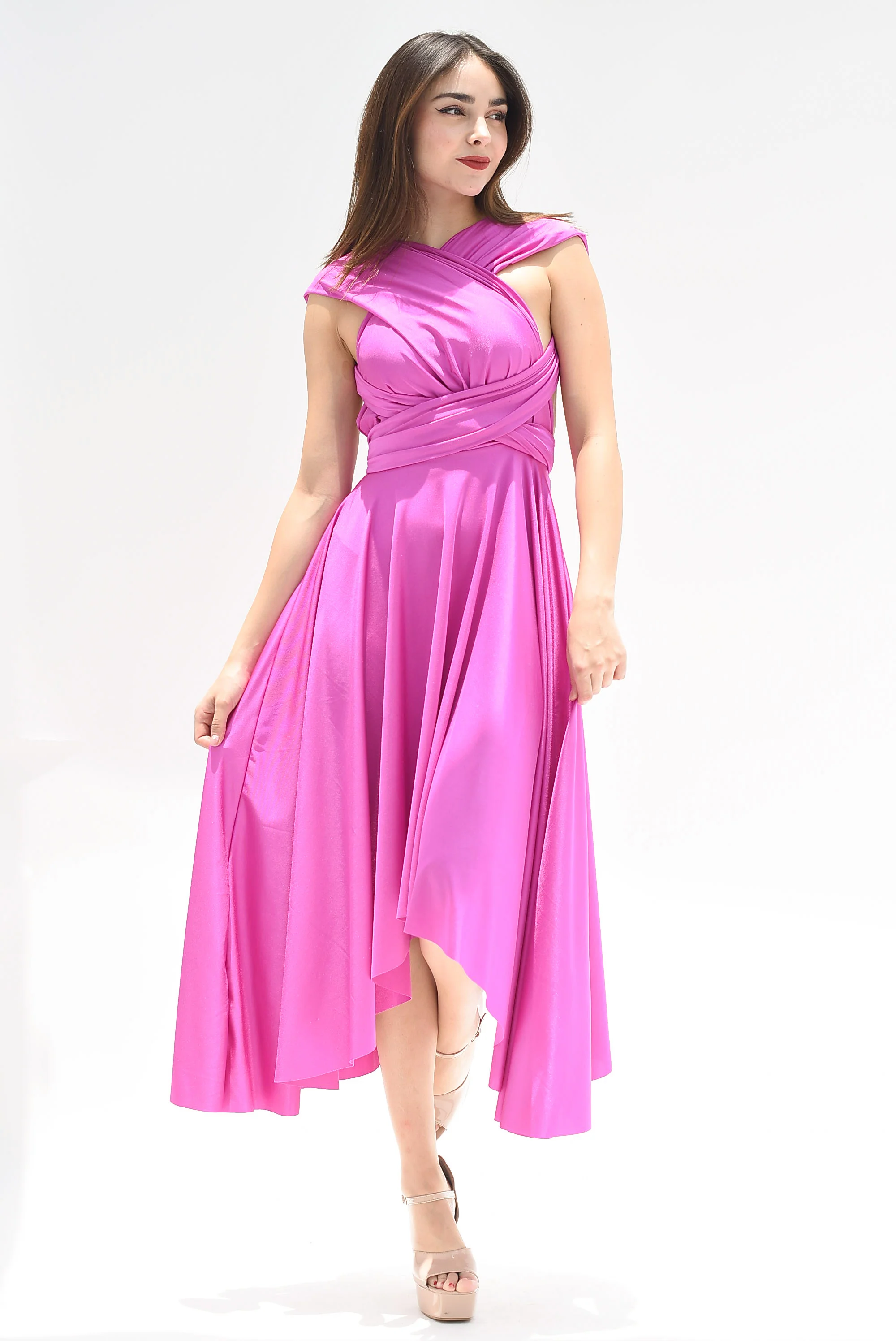 Vestido asimétrico Multiformes Magenta