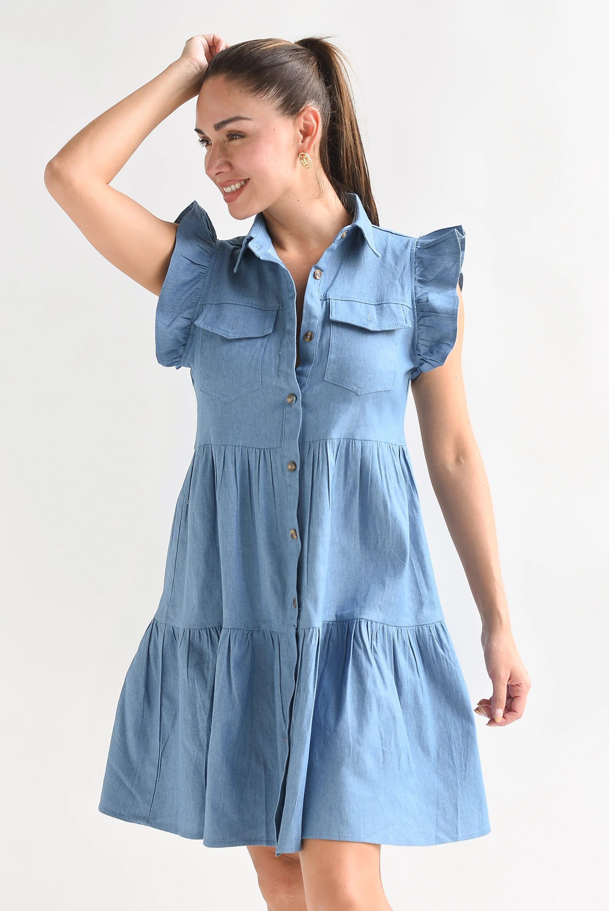 Vestido corto olanes tipo Denim
