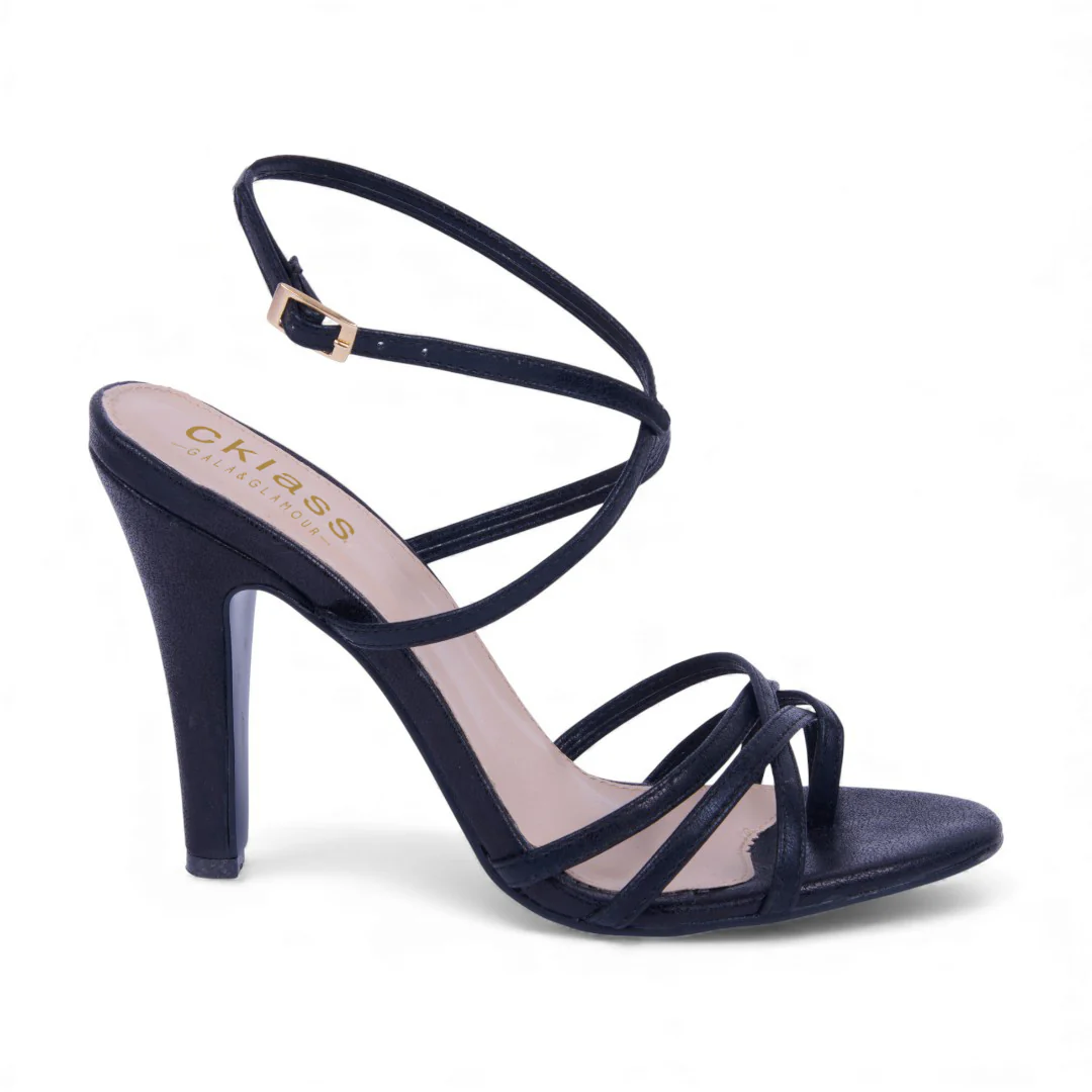 SANDALIA TACÓN NEGRO CON TIRAS 05139